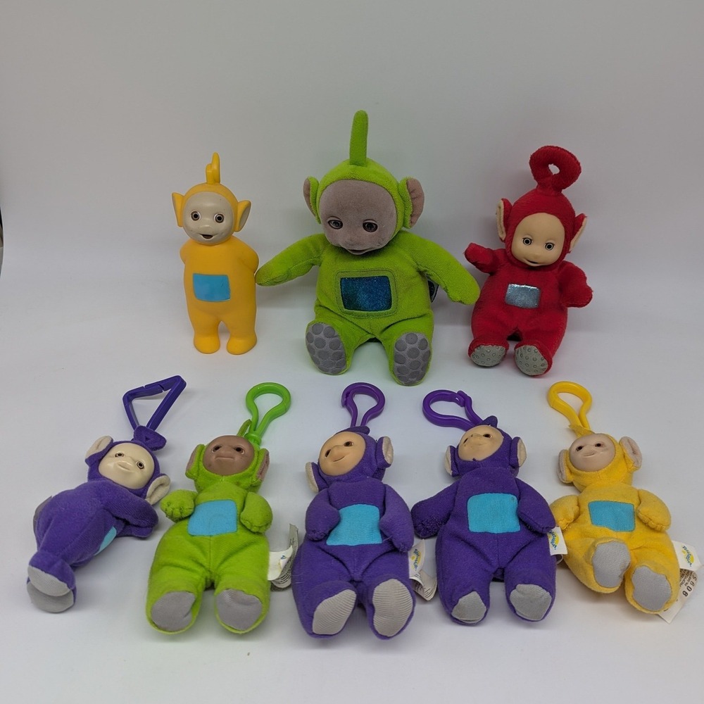 Vtg Teletubbies Plush Vinyl Figure Lot 1998 Eden Dipsy Po Laa-Laa 90s Toys Clips